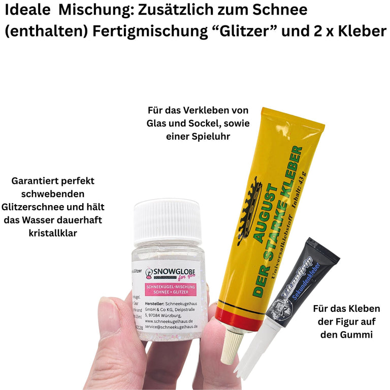 DIY-Reparatur-Komplettset für Glas-Schneekugel 150 x 160 mm mit Schnee, Kleber, Sekundenkleber und Fertigmischung Glitzer (Kopie) (Kopie) (Kopie) (Kopie) - Schneekugelhaus