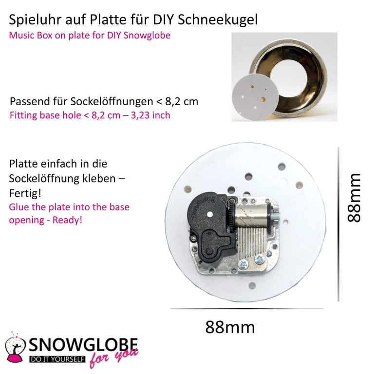 Spieluhr für Schneekugel Jingle Bells auf Platte 8,8 cm - Schneekugelhaus