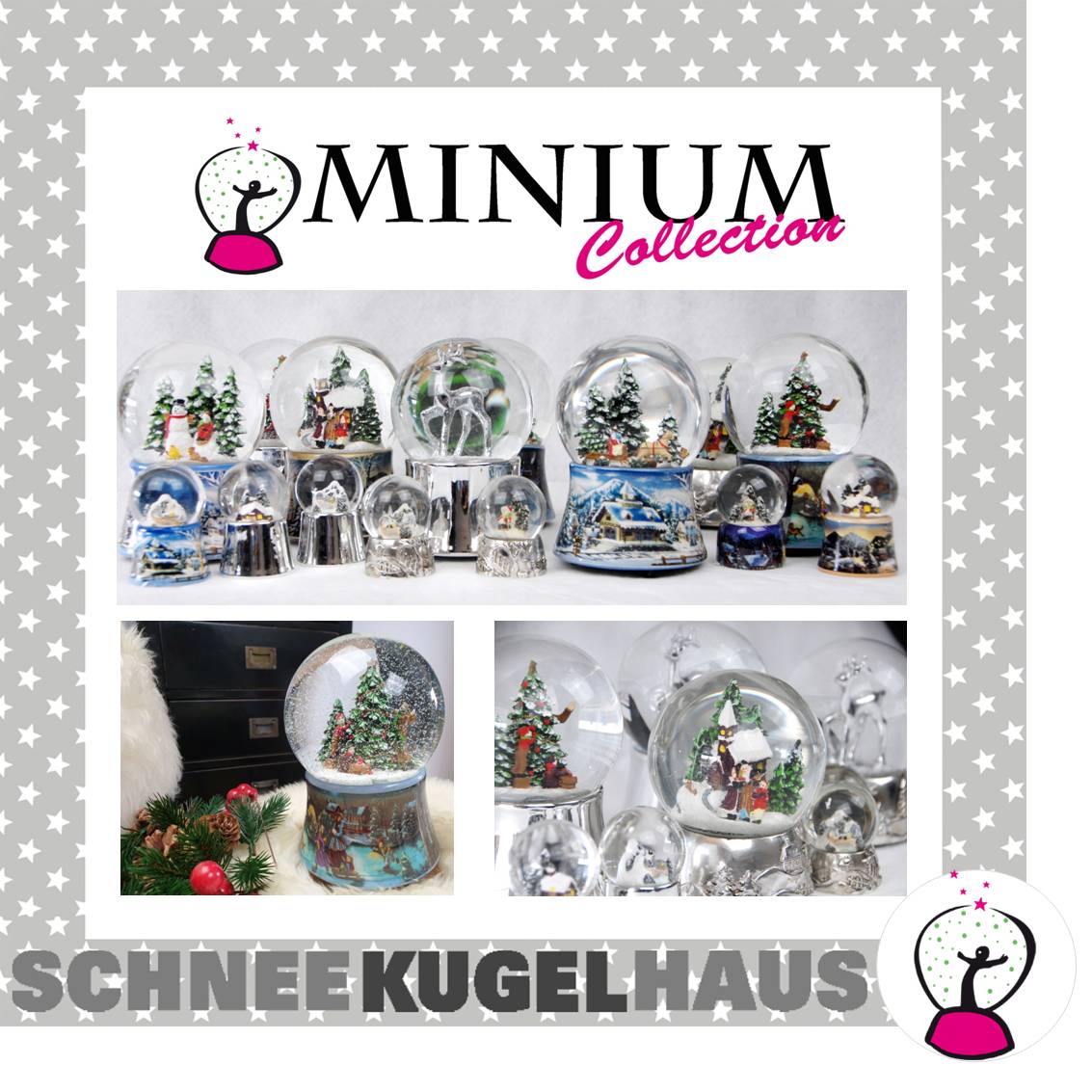 Schneekugel Zuckerbäckerhaus auf Silber Sockel mit Spieluhr We wish you a merry Christmas - Schneekugelhaus